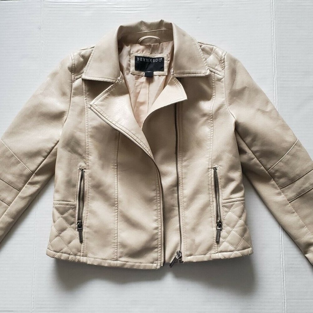 Bernardo Girls Size M Jacket Moto "Leather" Cream